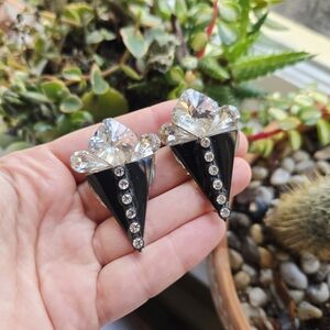 Vintage Pair of Modernist Black & White Crystal Oversized Stud Earrings